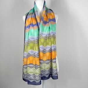 Missoni Italy Silk Scarf Wrap Multicolor 16x60 Rectangle Waves
